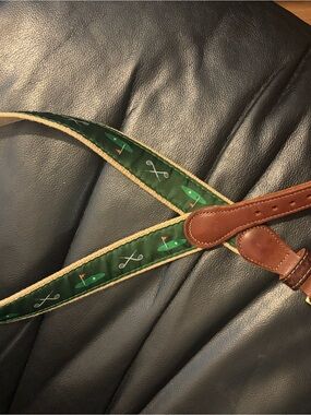 Green Nautical Paddle Golf Strap with Brown Leather Accents